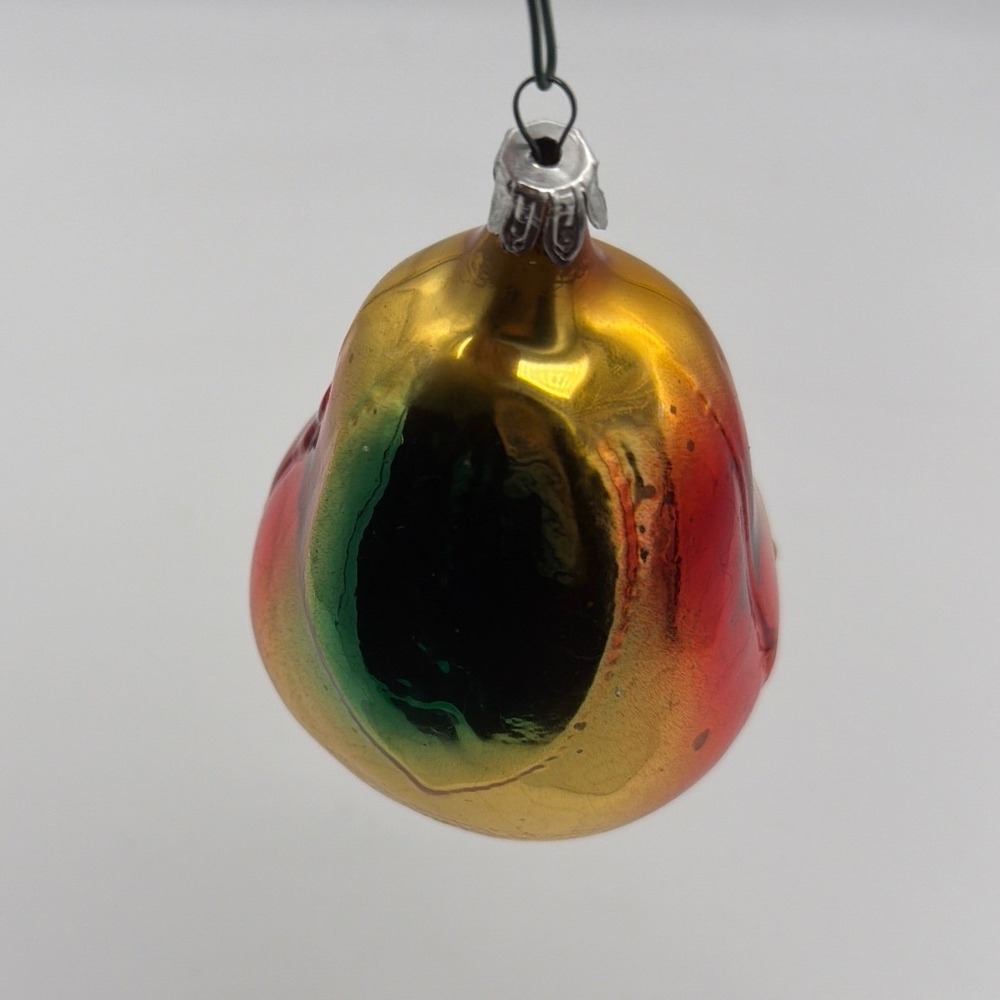 Vintage Mercury Glass Pear Christmas Ornament Gold Red Fruit Mid Century Retro